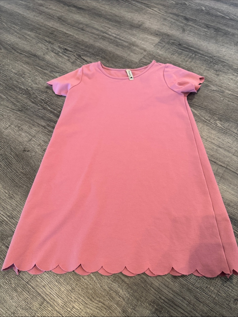 Pomelo Pink Scallop Hem Short Sleeve Dress for Kids